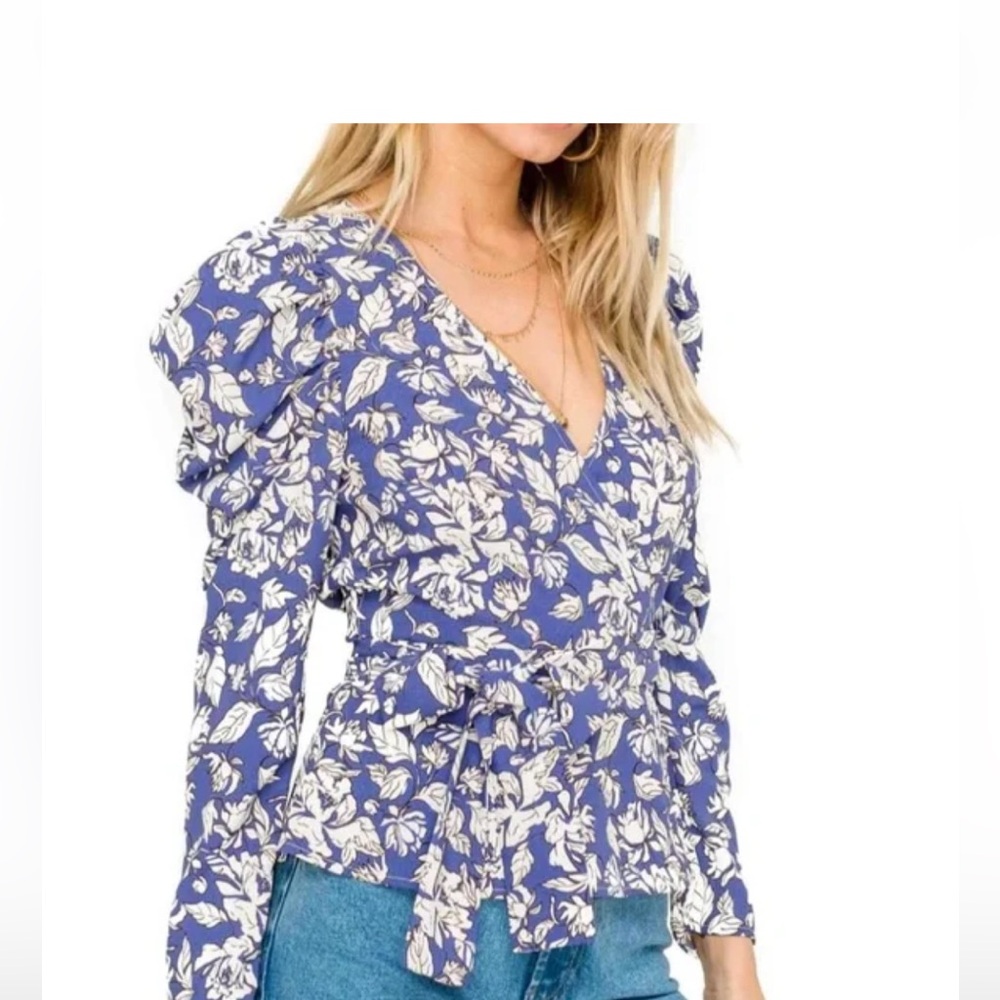 ASTR the Label Floral wrap top with ruffle sleeves